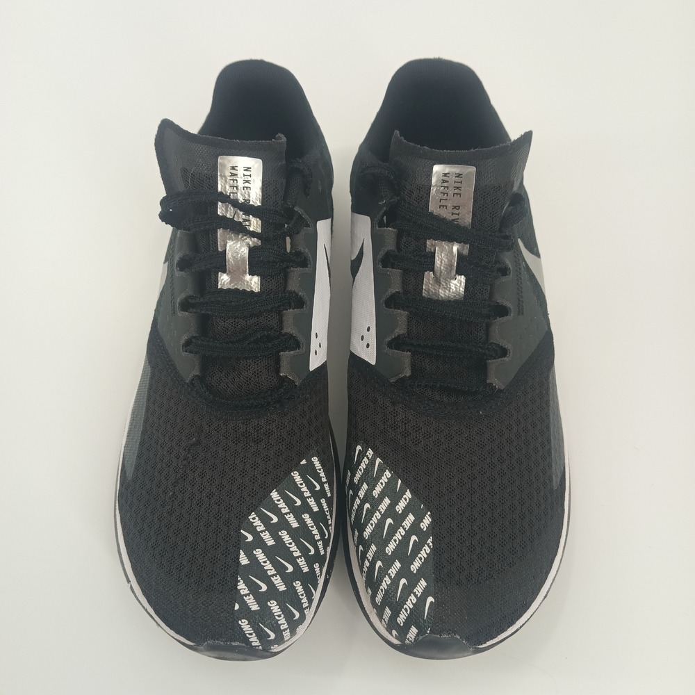 Nike Rival Waffle Racing Flats Black White Silver Running Shoes AJ0853-001 Sz6